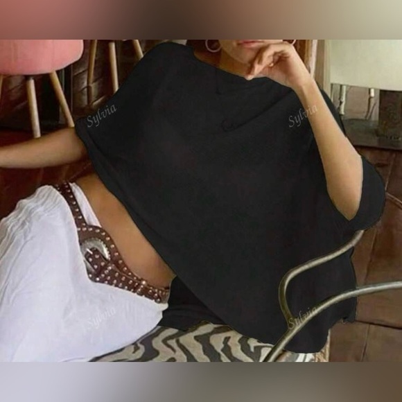 Halo & Harley Sweaters - Black Asymmetrical shrug with Knit Fabric